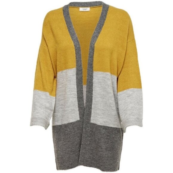 JDY Colorblock Knit Cardigan Yellow Grey Size Large Oversized Sweater Bohemian L - Picture 4 of 13